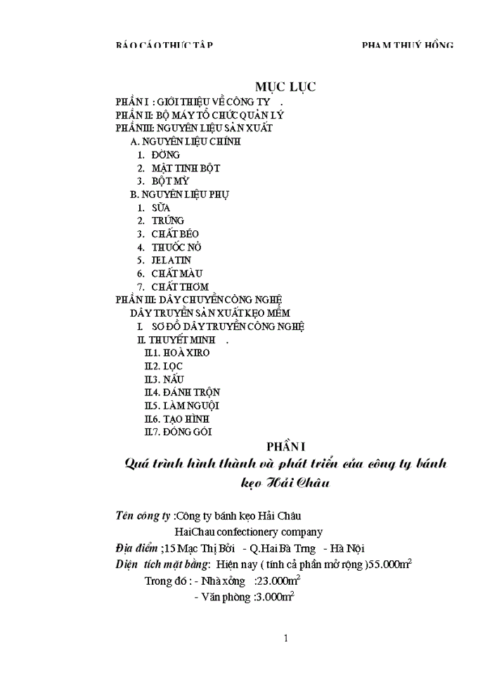 Báo cáo Tại tại Công ty bánh kẹo Hải Châu