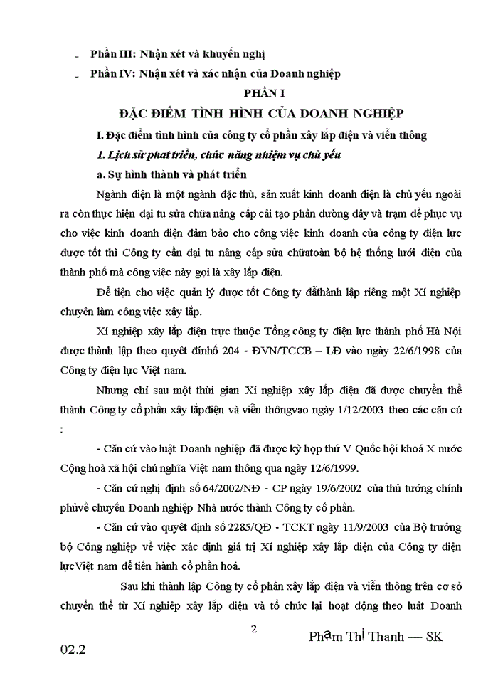 image for page Báo cáo Tại tại Công ty cổ phần Xây lắp Điện và Viễn thông