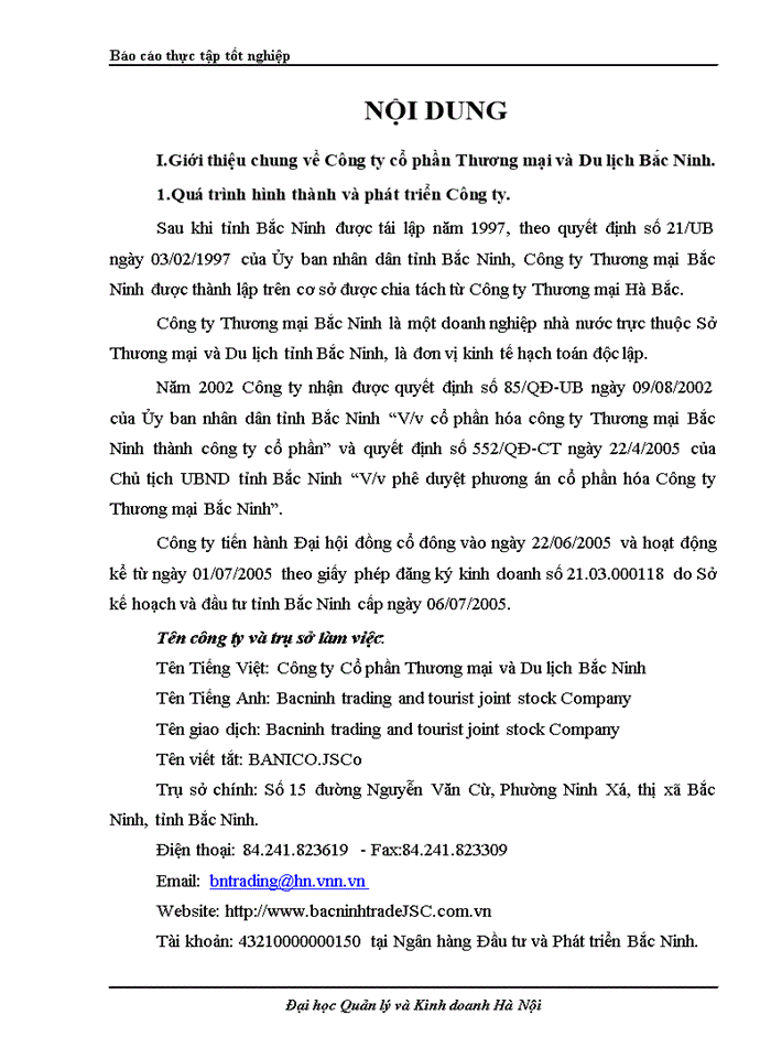 image for page Báo cáo thực tập tốt nghiệp về Công ty Cổ phần Thương mại và Du lịch Bắc Ninh