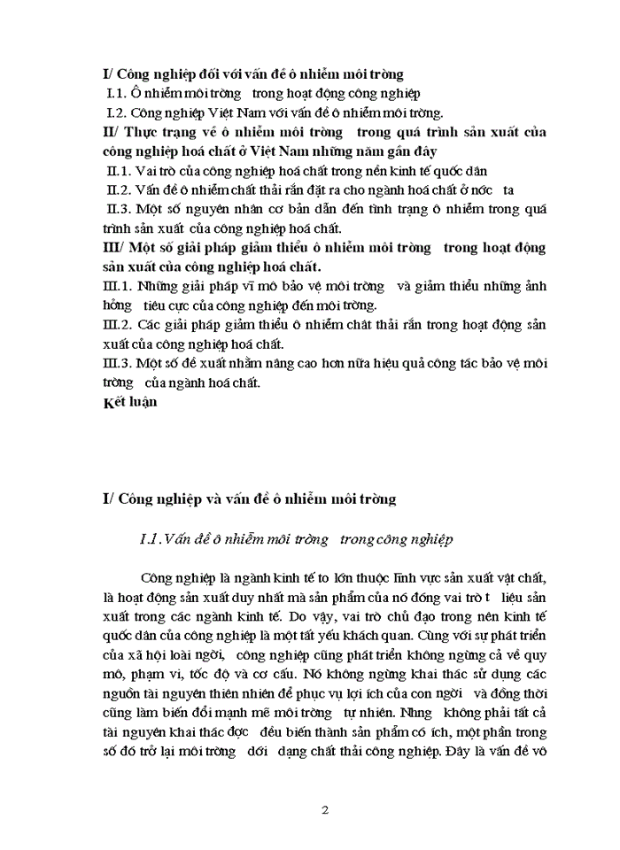 Thực trạng về ô nhiễm môi trường trong quá trình sản xuất của Công nghiệp hoá chất ở Việt Nam những năm gần đây