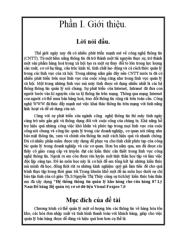 image for page Hệ thống thụng tin quản lý kho hàng cho cửa hàng 87 Lý Nam Đế bằng Hệ quản trị cơ sở dữ liệu Visual Foxpro 7 0