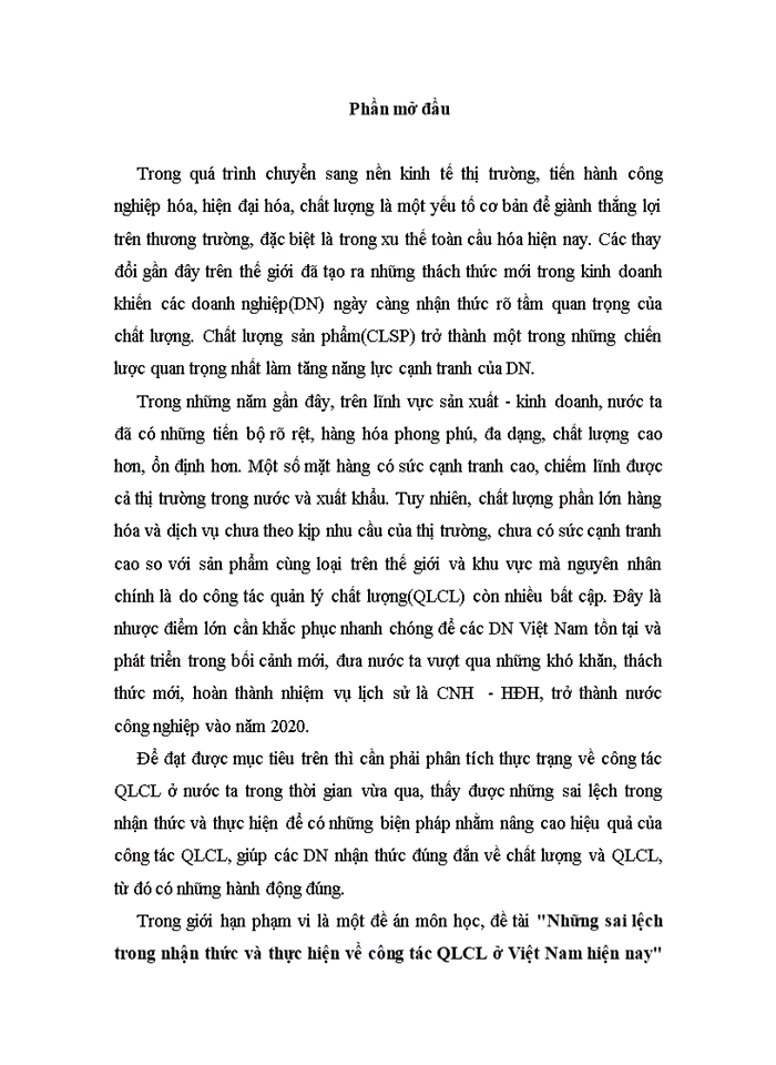 image for page Những sai lệch trong nhận thức và thực hiện về công tác QLCL ở Việt Nam hiện nay