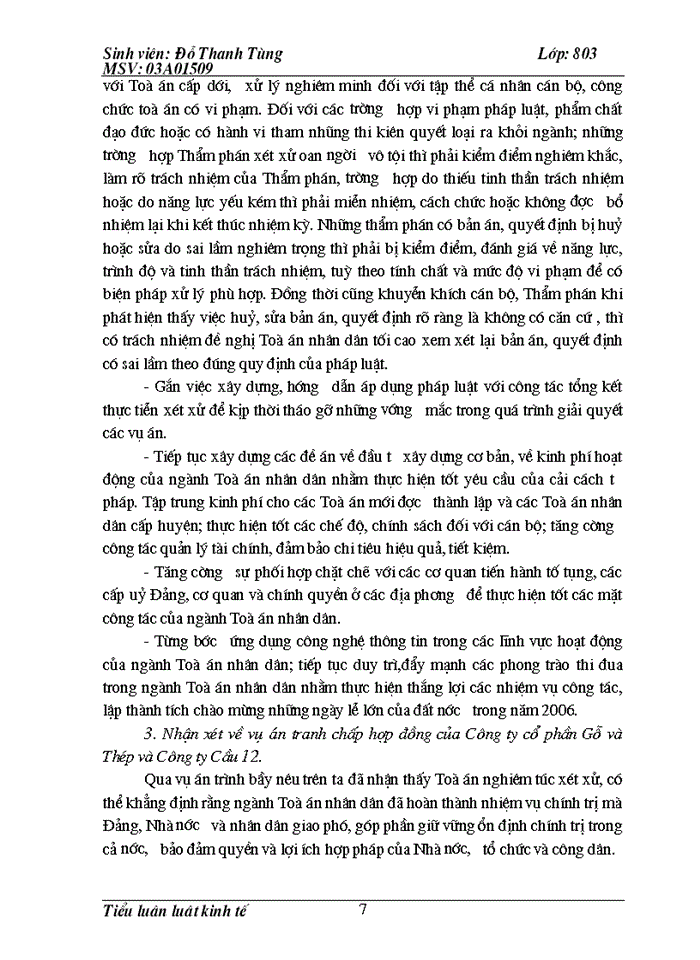 image for page Quá trình xẩy ra tranh chấp hợp đồng kinh tế và Giải quyết tranh chấp của Công ty cổ phần Gỗ và Thép và Công ty Cầu 12