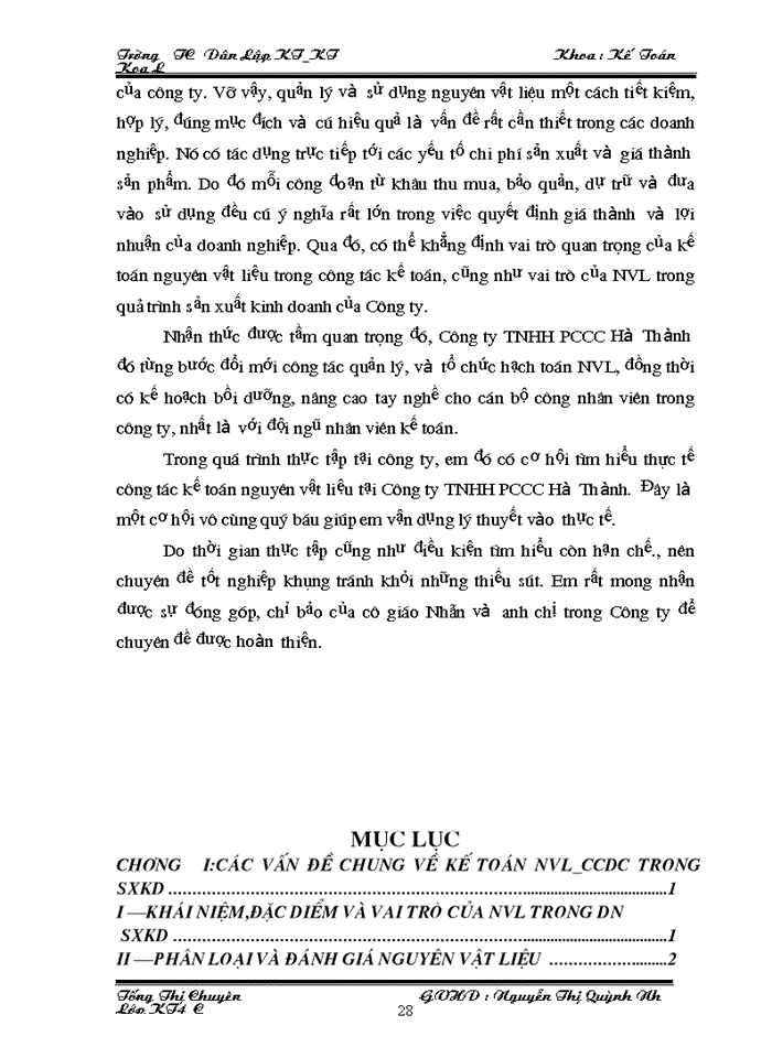 image for page Tổ chức công tác Kế toán Nguyên vật liệu Công cụ dụng cụ tại Công ty Trách nhiệm Hữu hạn Phòng cháy chữa cháy Hà Thành