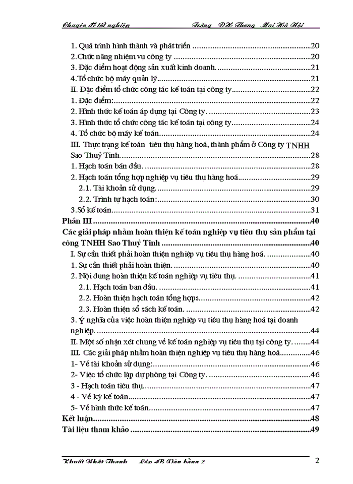 Hoàn thiện Kế toán nghiệp vụ tiêu thụ Hàng hóa và thành phẩm tại Công ty Trách nhiệm Hữu hạn Sao Thuỷ Tinh làm chuyên đề của mình