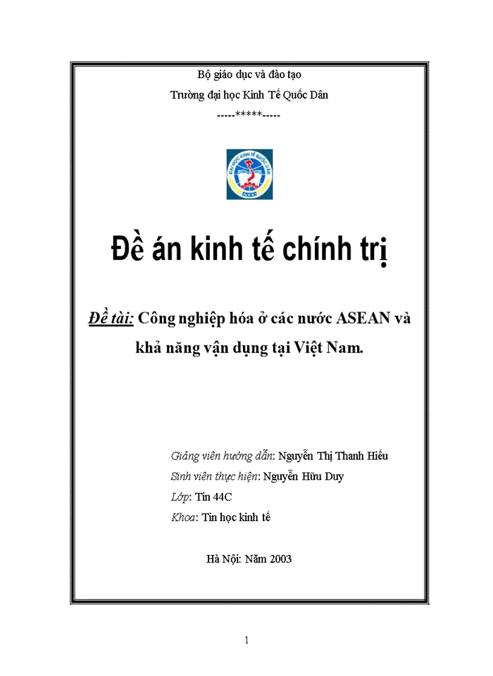 Công nghiệp hóa ở các nước ASEAN và khả năng vận dụng tại Việt Nam