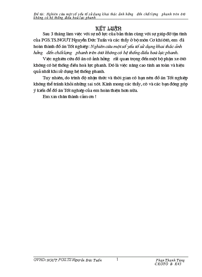 image for page Nghiên cứu Một số yếu tố sử dụng khai thác ảnh hưởng đến chất lượng phanh trên Ô tô không có hệ thống điều hoà lực phanh