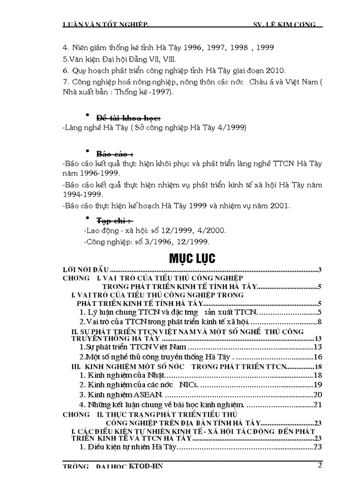 image for page Phương hướng phát triển tiểu thủ Công nghiệp TTCN Tỉnh Hà Tây trong giai đoạn 2001-2005