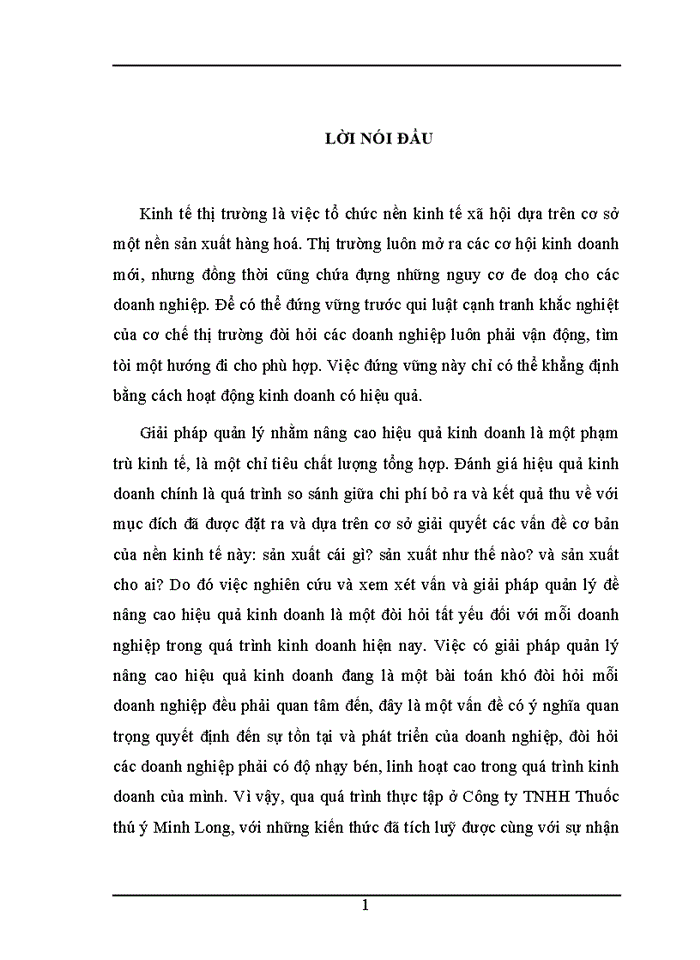 Giải pháp quản lý nhằm nâng cao hiệu quả Kinh doanh của Công ty Trách nhiệm Hữu hạn Thuốc thỳ y Minh Long