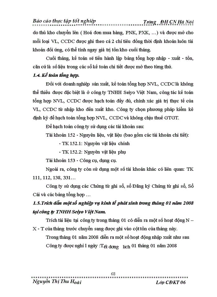 image for page Tổ chức công tác Hạch toán Kế toán Nguyên vật liệu Công cụ dụng cụ tại Công ty Trách nhiệm Hữu hạn Seiyo Việt Nam
