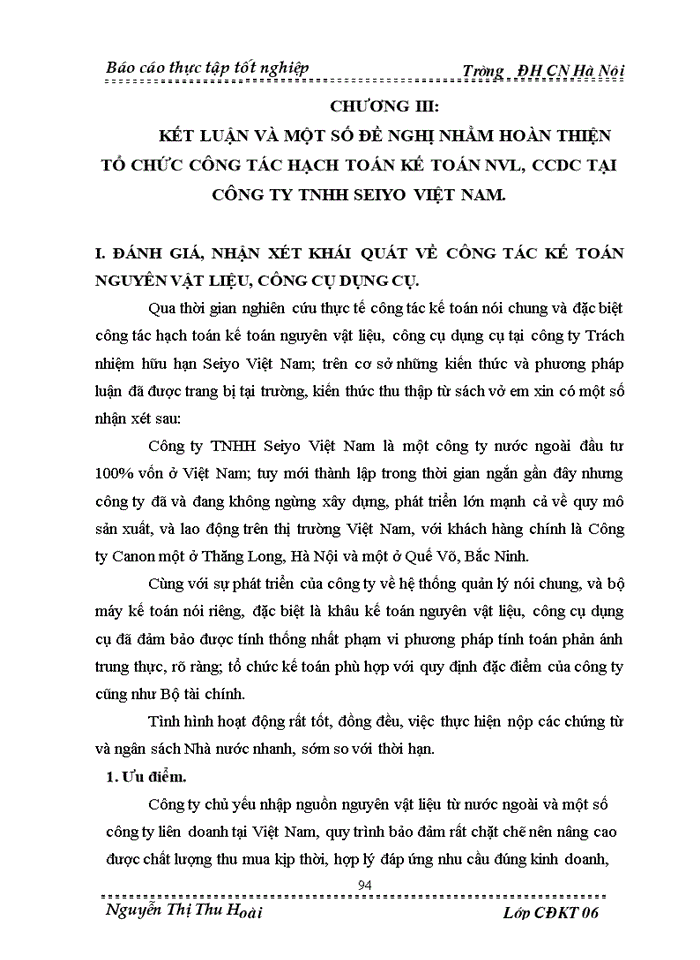 image for page Tổ chức công tác Hạch toán Kế toán Nguyên vật liệu Công cụ dụng cụ tại Công ty Trách nhiệm Hữu hạn Seiyo Việt Nam