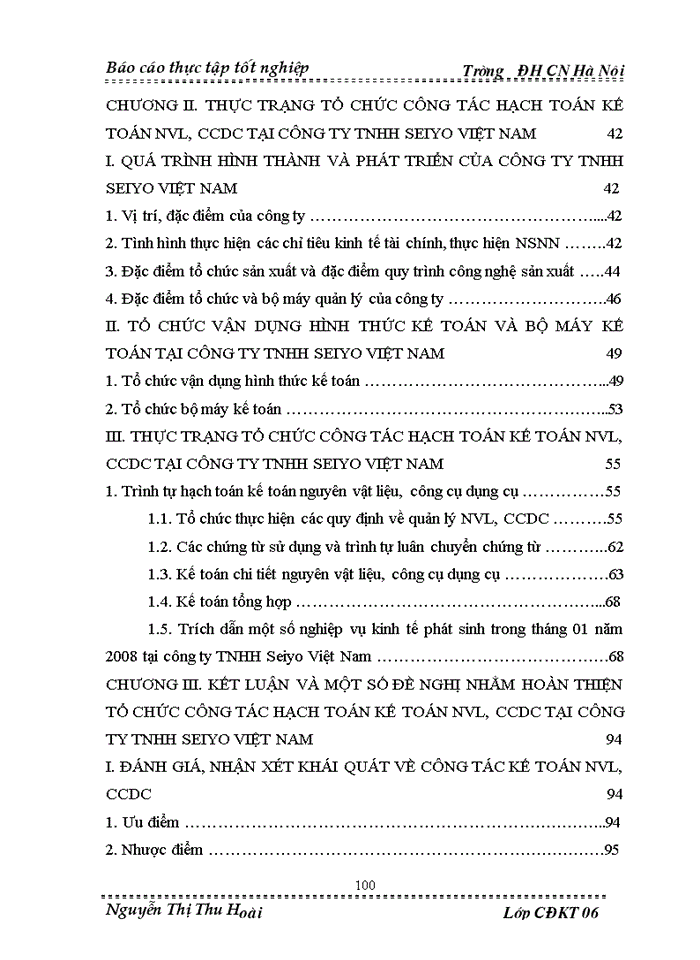 image for page Tổ chức công tác Hạch toán Kế toán Nguyên vật liệu Công cụ dụng cụ tại Công ty Trách nhiệm Hữu hạn Seiyo Việt Nam