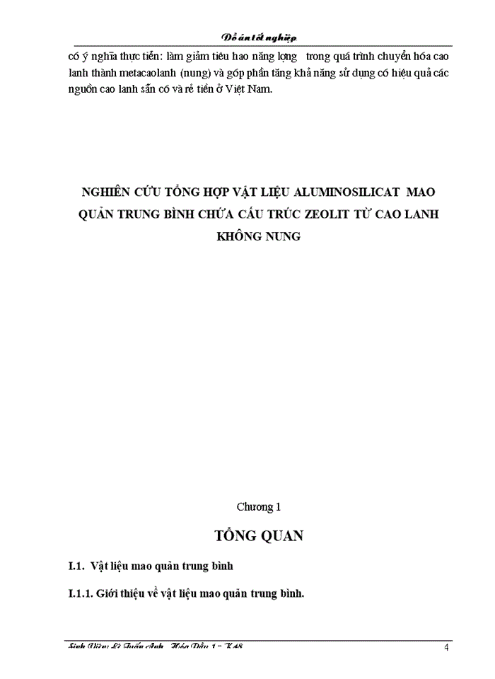 Nghiên cứu tổng hợp vật liệu aluminosilicat mao quản trung bình chứa cấu trúc zeolit từ cao lanh không nung
