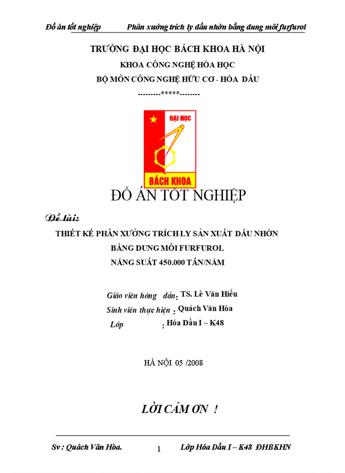 image for page Thiết kế phân xưởng trích ly sản xuất dầu nhờn bằng dung môi furfurol năng suất 450 000 tấn năm