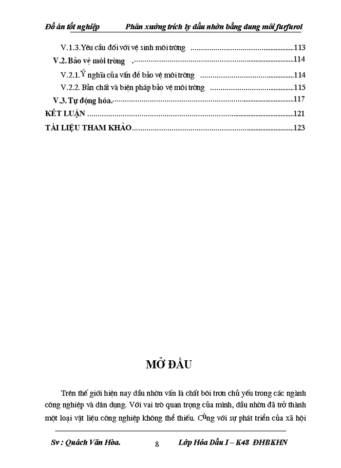 image for page Thiết kế phân xưởng trích ly sản xuất dầu nhờn bằng dung môi furfurol năng suất 450 000 tấn năm