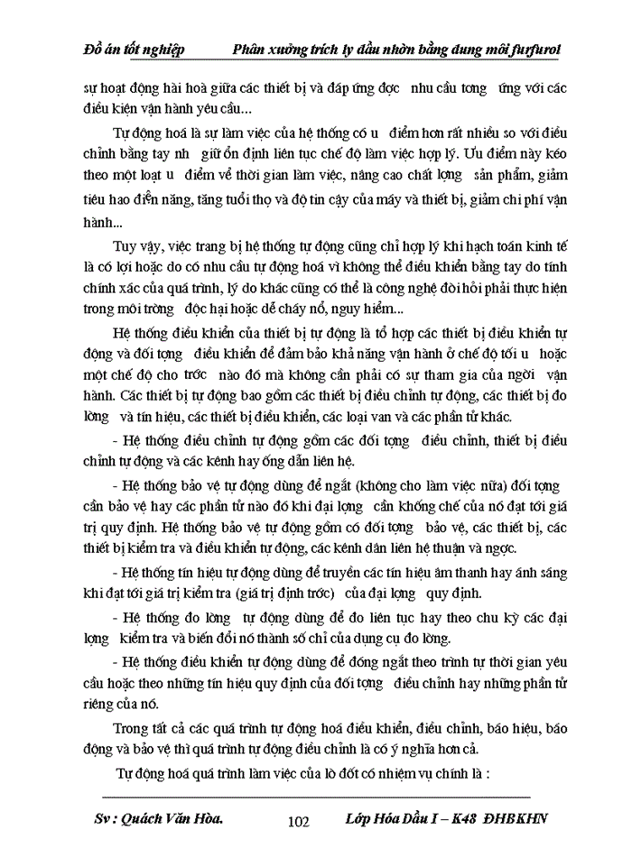 image for page Thiết kế phân xưởng trích ly sản xuất dầu nhờn bằng dung môi furfurol năng suất 450 000 tấn năm