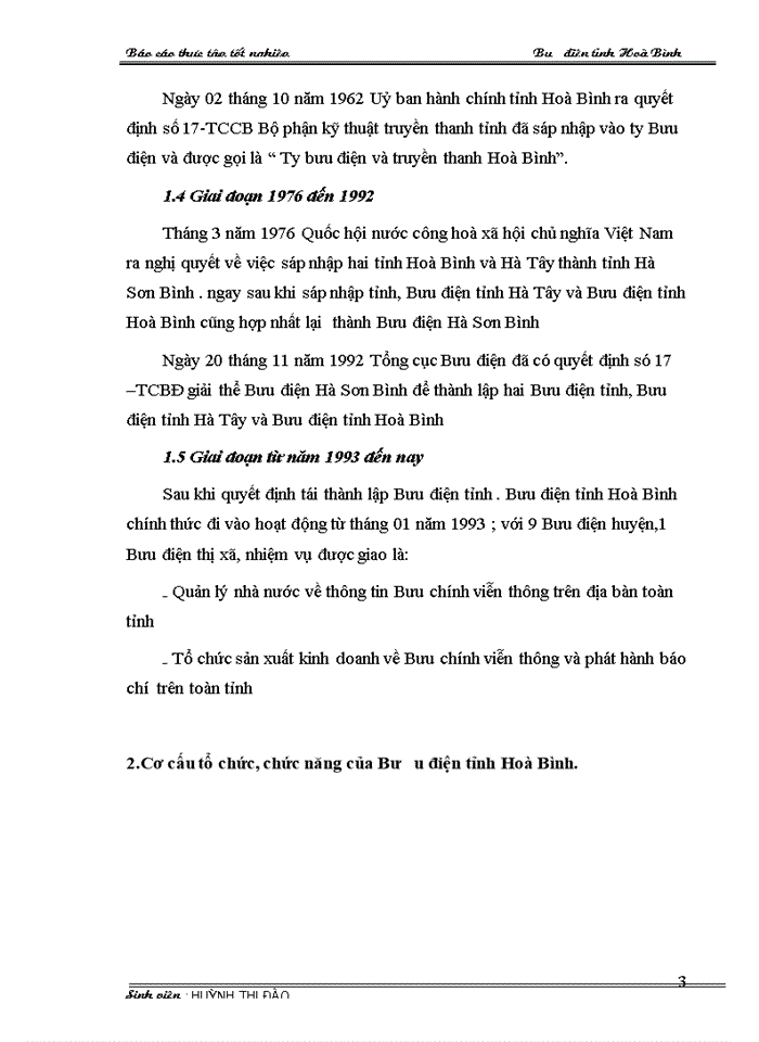 image for page Báo cáo thực tập tốt nghiệp tại Tổng hợp về Bưu Điện tỉnh Hoà Bình