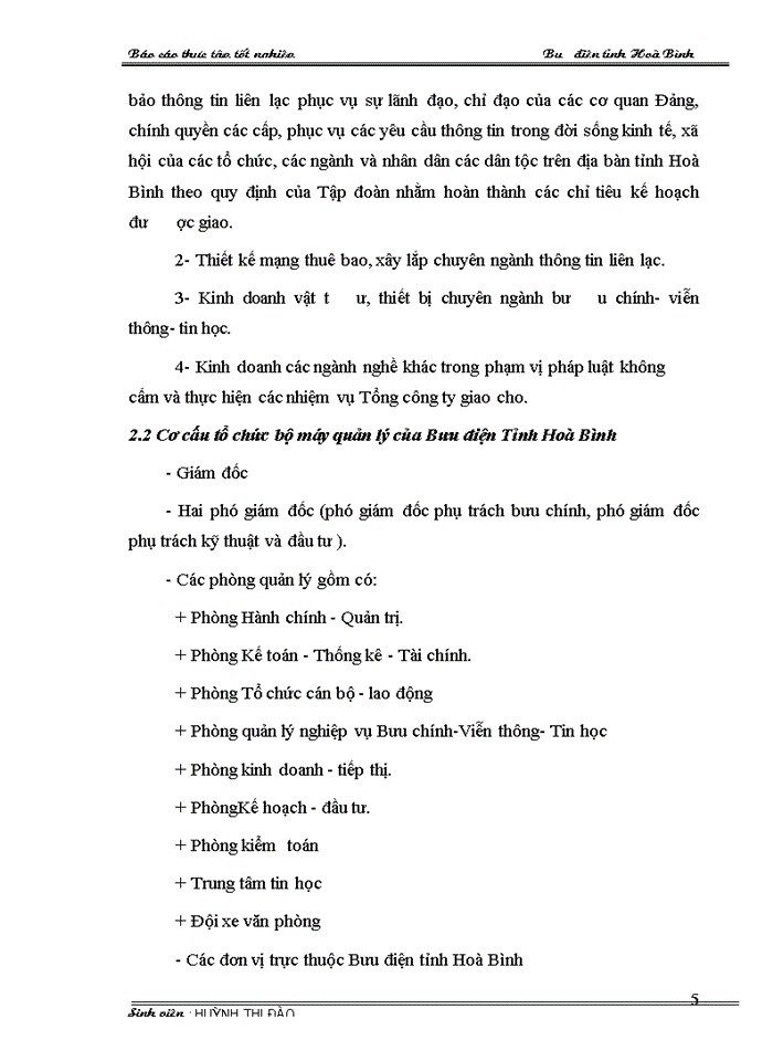 image for page Báo cáo thực tập tốt nghiệp tại Tổng hợp về Bưu Điện tỉnh Hoà Bình