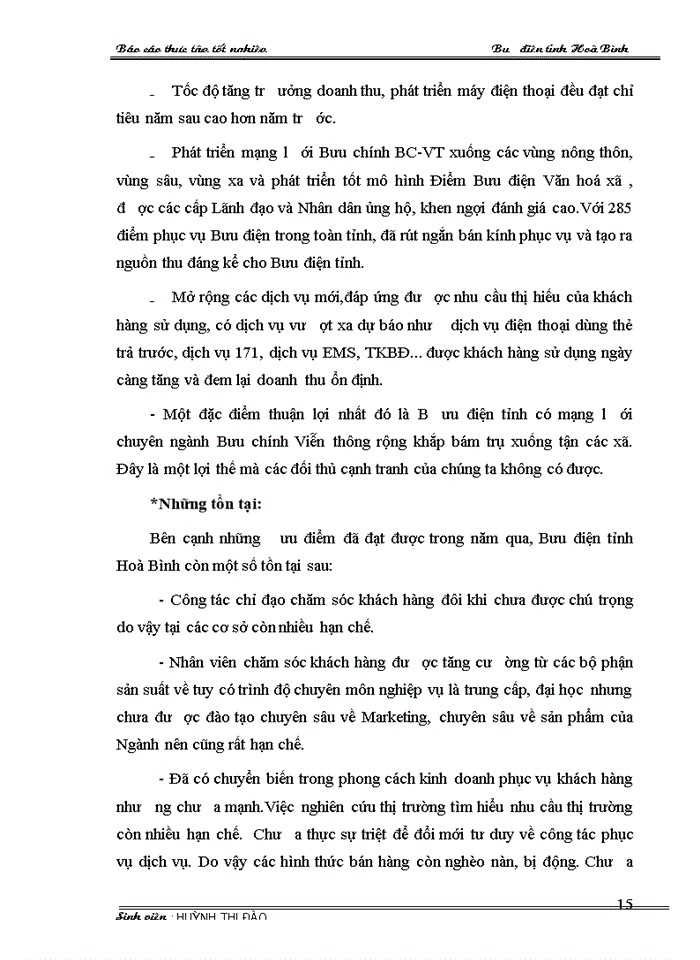 image for page Báo cáo thực tập tốt nghiệp tại Tổng hợp về Bưu Điện tỉnh Hoà Bình