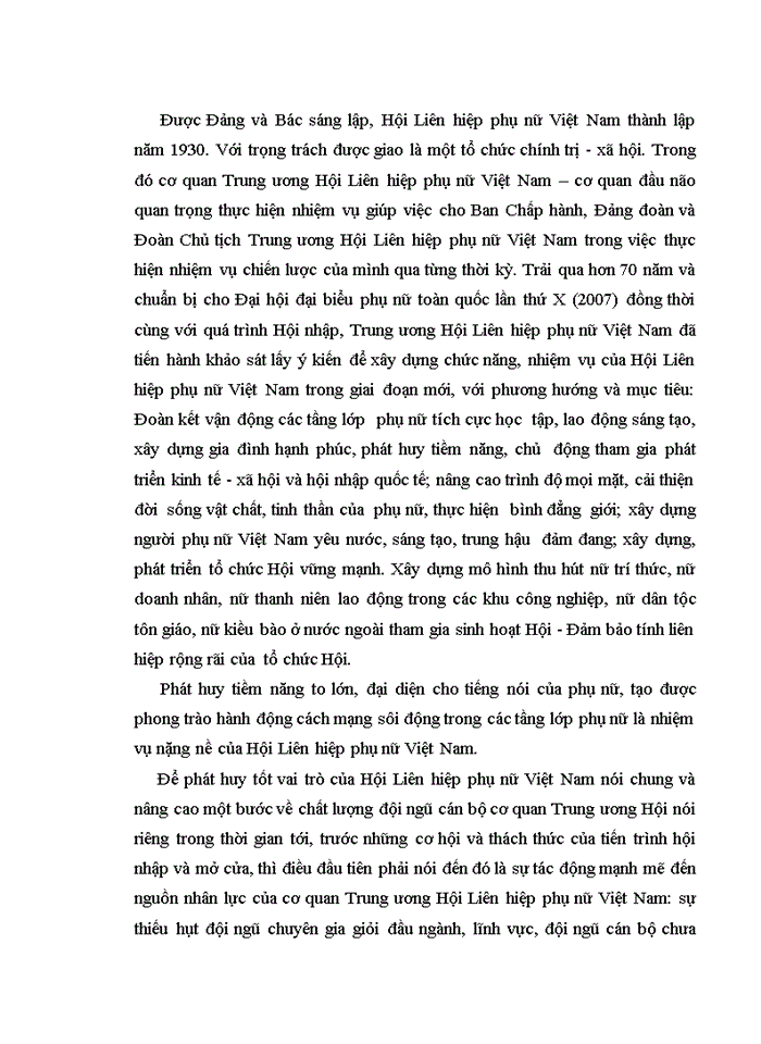 ThS Nõng cao năng lực cán bộ cơ quan Trung Ương Hội Liên hiệp Phụ nữ Việt Nam giai đoạn 2007 2015