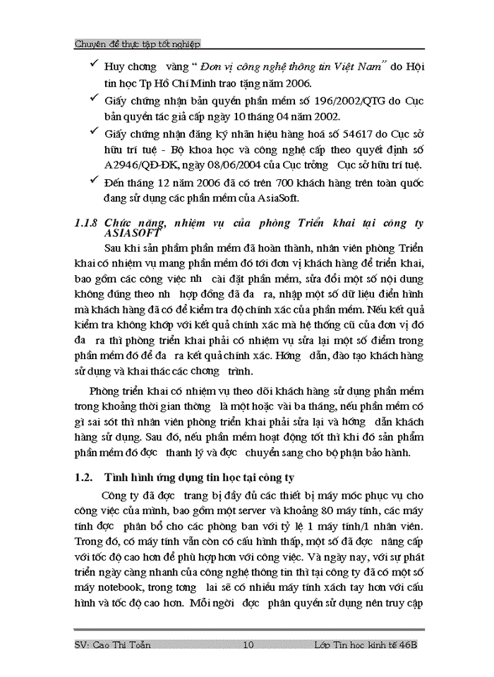 image for page Báo cáo thực tập TN về Công ty cổ phần phát triển phần mềm ASIA