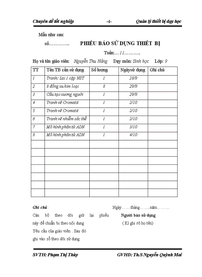 Quản lý thiết bị dạy học