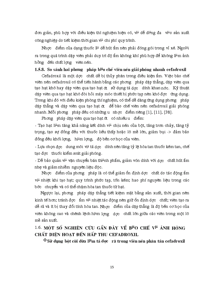 image for page Nghiên cứu bμo chế viên nén cefadroxil Giải phóng nhanh bằng phương pháp dập viên qua tạo hạt ướt