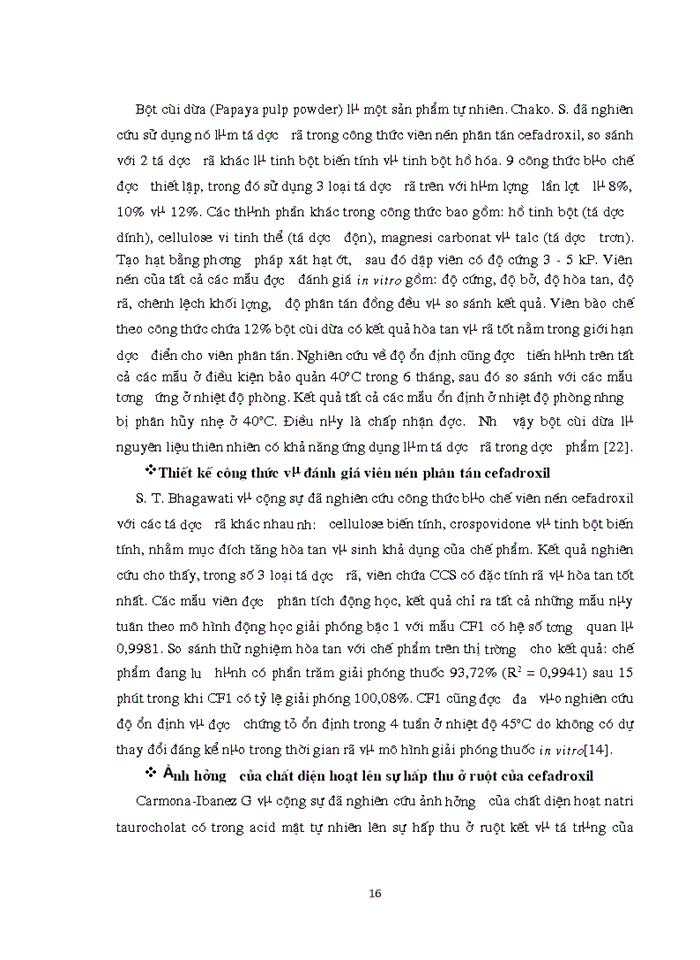 image for page Nghiên cứu bμo chế viên nén cefadroxil Giải phóng nhanh bằng phương pháp dập viên qua tạo hạt ướt