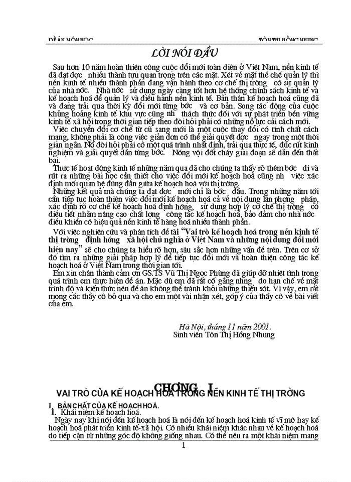 Vai trò kế hoạch hoá trong nền Kinh tế Thị trường định hướng Xã hội Chủ nghĩa ở Việt Nam và những nội dung đổi mới hiện nay