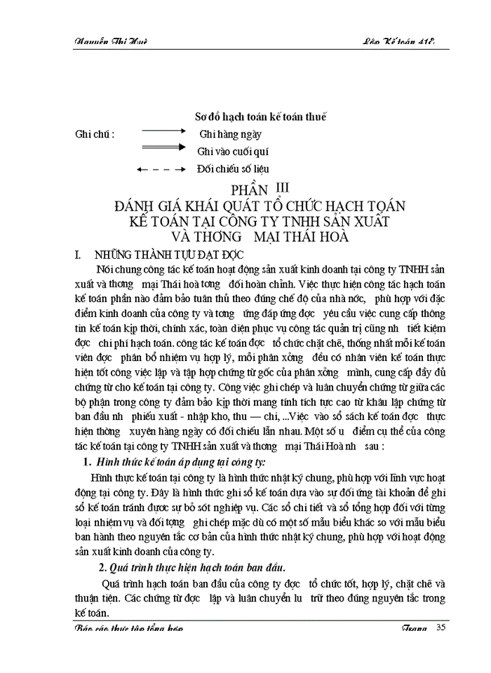 image for page Thực trạng tổ chức công tác hạch toán Kế toán tại Công ty Trách nhiệm Hữu hạn sản xuất và Thương mại Thái Hoà
