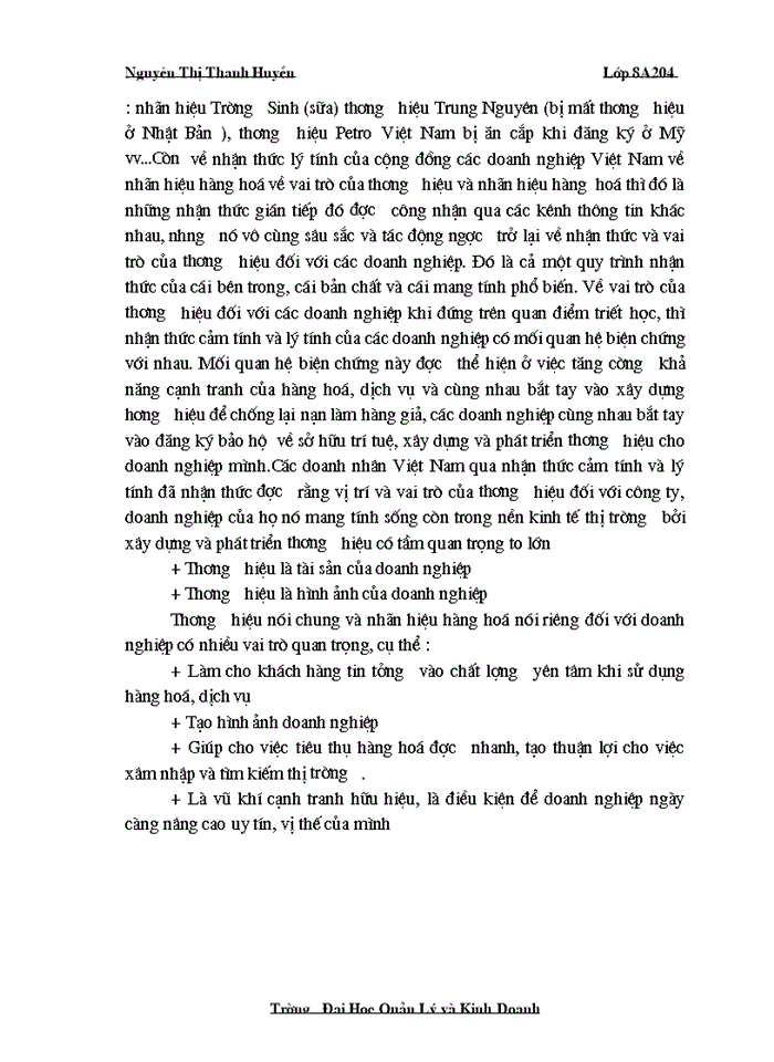 image for page Nội dung nhận thức về thương hiệu hay nhãn hiệu Hàng hóa Vai trò của nó đối với sự tồn tại và phát triển kinh tế của doanh nghiệp