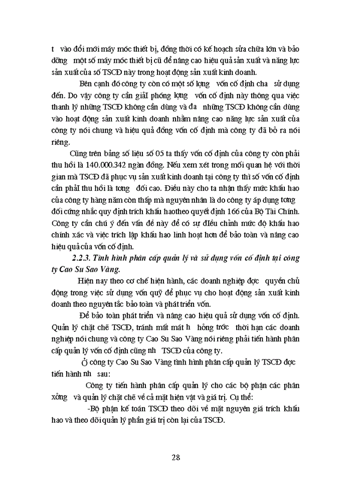 image for page Tình hình quản lý và sử dụng Vốn cố định ở Công ty Cao Su Sao Vàng
