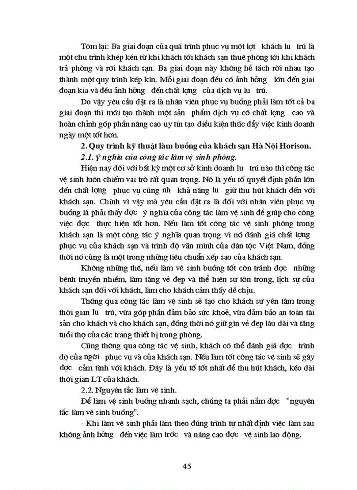 image for page Nội dung nghiệp vụ phục vụ buồng tại khách sạn Hà Nội Horison