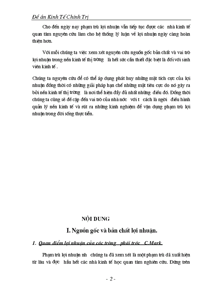 Quan điểm lợi nhuận của các trường phái trước C Mark