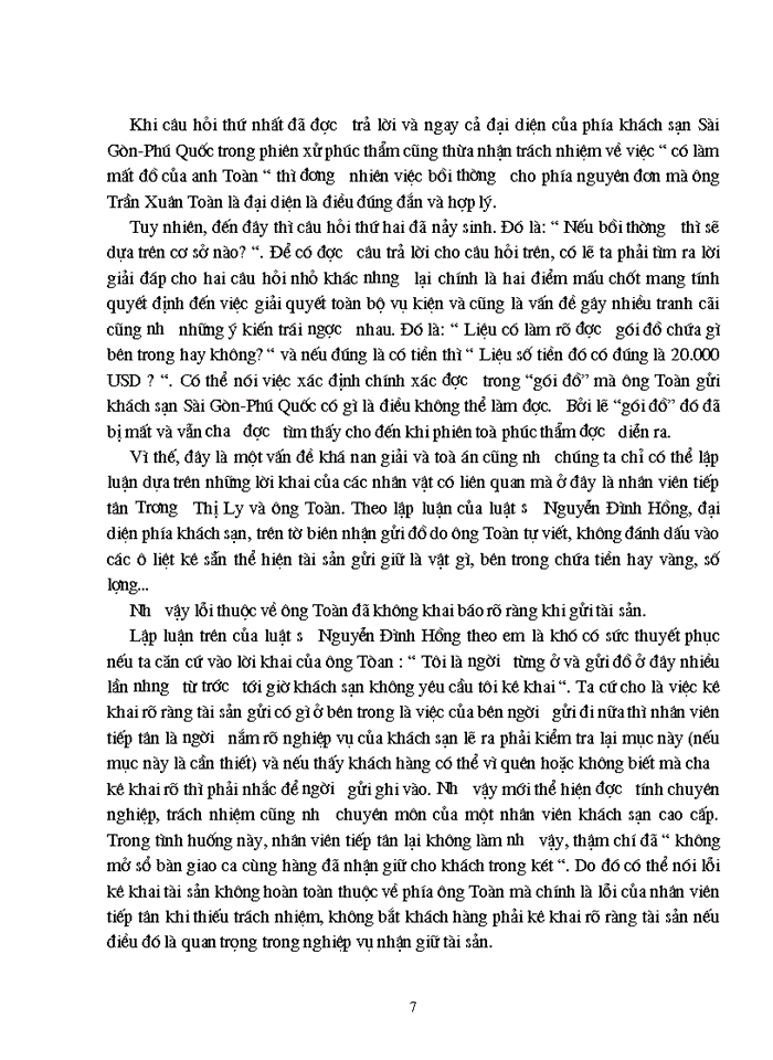 image for page Vụ kiện đòi bồi thường trong việc ký gửi tài sản tại khách sạn Sài Gòn-Phú Quốc
