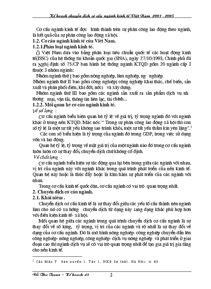 Kế hoạch chuyển dịch cơ cấu ngành và Giải pháp cho những năm cuối của thời kỳ 2001-2005