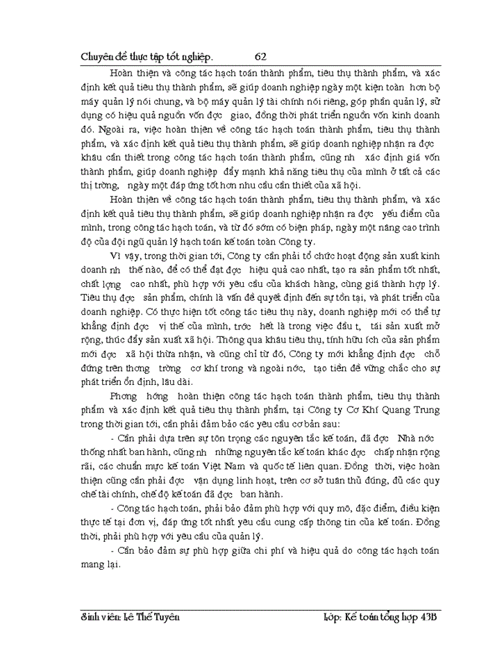 image for page Hoàn thiện hạch toán thành phẩm Tiêu thụ Thành phẩm và xác định kết quả Tiêu thụ Thành phẩm tại Công ty Cơ Khí Quang Trung