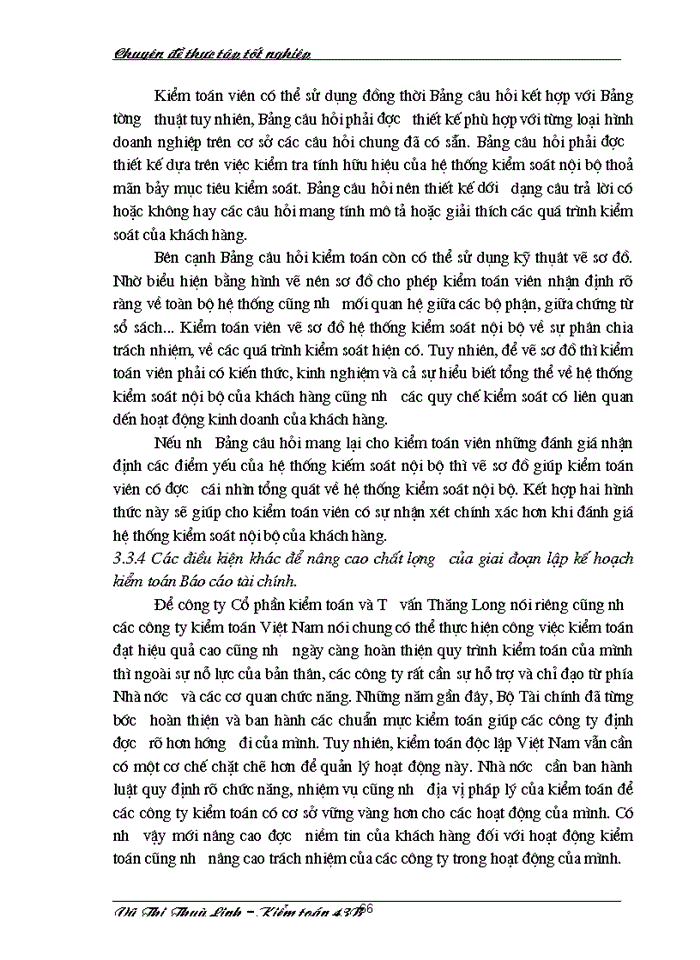 image for page Hoàn thiện lập kế hoạch Kiểm toán Báo cáo tài chính do Công ty Cổ phần Kiểm toán và Tư vấn Thăng Long thực hiện