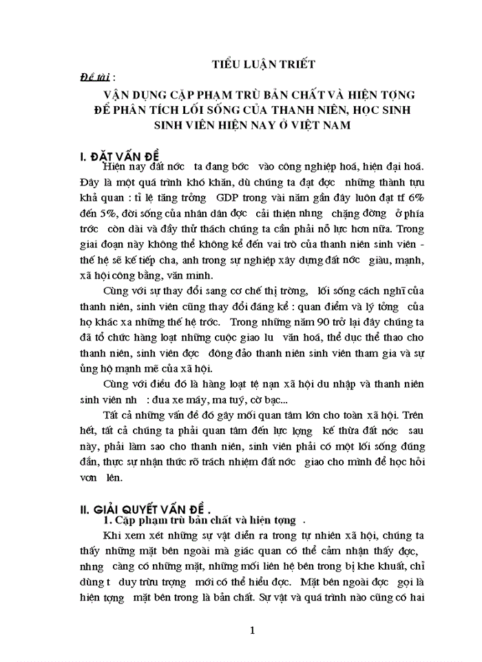 image for page Vận dụng cặp phạm trù bản chất và hiện tượng để phân tích lối sống của thanh niên học sinh sinh viên hiện nay ở Việt Nam