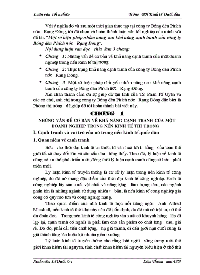 THS Một số biện pháp nhằm nâng cao khả năng cạnh tranh của Công ty Bóng đèn Phích nước Rạng Đông