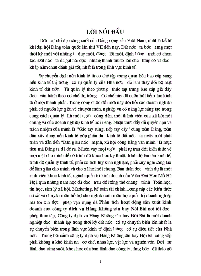 image for page Phân tích hoạt động Sản xuất Kinh doanh của Công ty dịch vụ Hàng Không sân bay Nội Bài