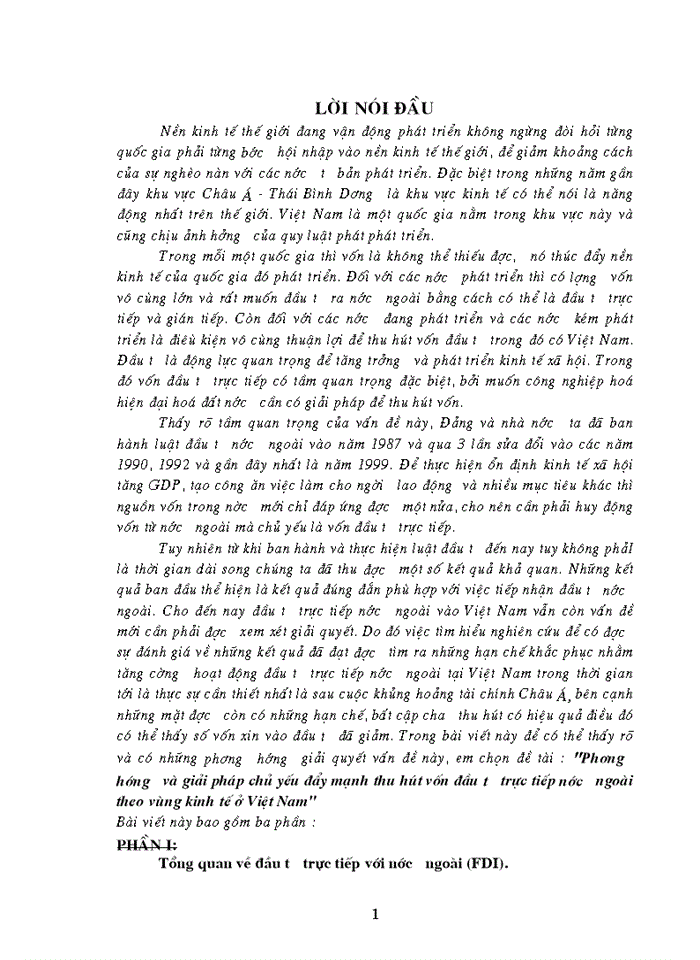 Phương hướng và Giải pháp chủ yếu đẩy mạnh thu hút vốn đầu tư trực tiếp nước ngoài theo vùng kinh tế ở Việt Nam