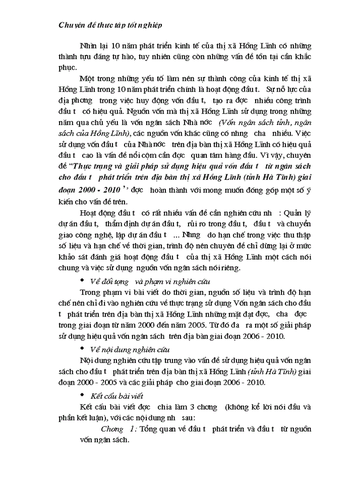 image for page Thực trạng và Giải pháp sử dụng hiệu quả vốn đầu tư từ ngân sách cho đầu tư phát triển trên địa bàn thị xã Hồng Lĩnh tỉnh Hà Tĩnh giai đoạn 2000 - 2010