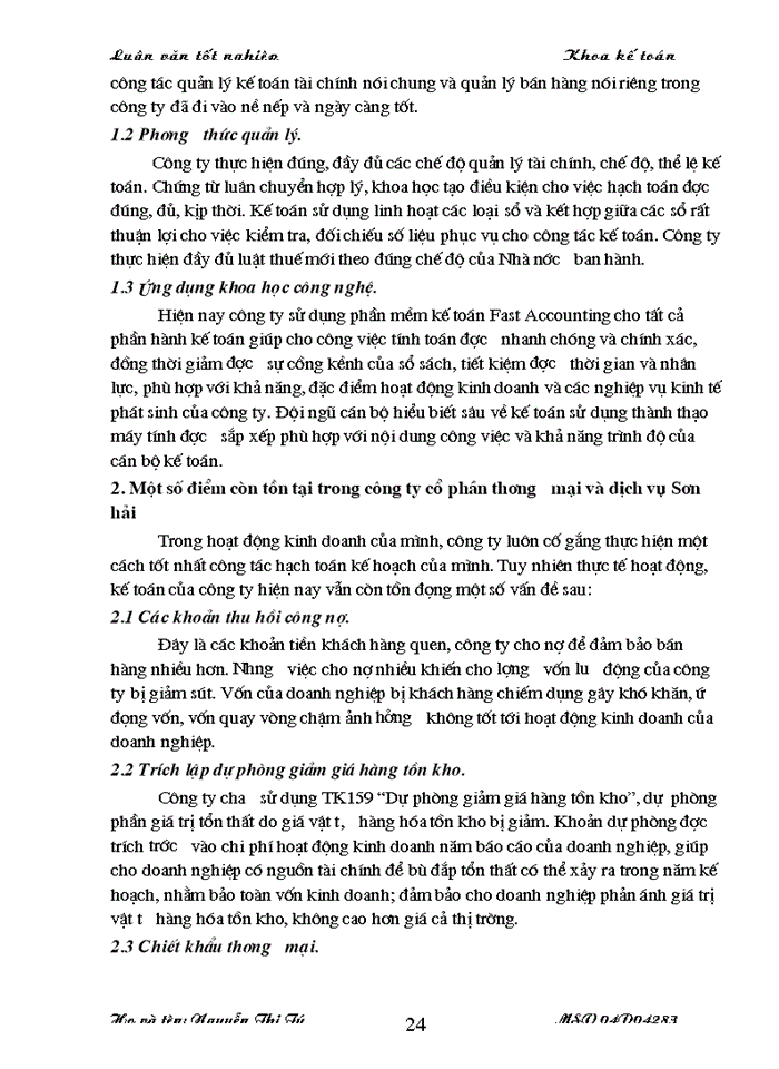 image for page Hoàn thiện công tác Kế toán bán hàng và xác định kết quả bán hàng tại Công ty Cổ phần Thương mại và dịch vụ Sơn Hải