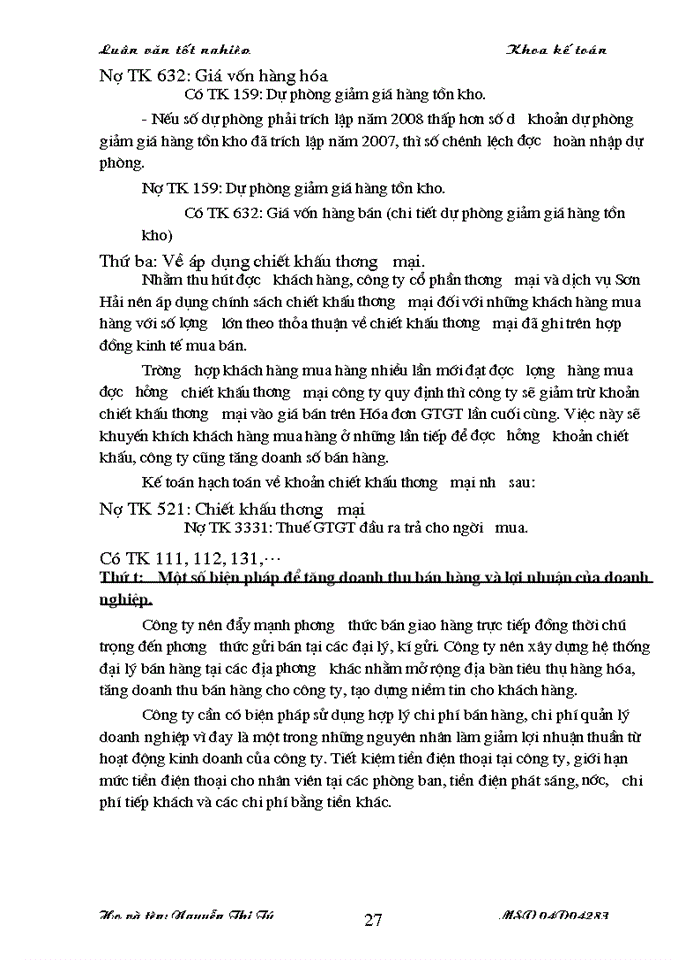 image for page Hoàn thiện công tác Kế toán bán hàng và xác định kết quả bán hàng tại Công ty Cổ phần Thương mại và dịch vụ Sơn Hải