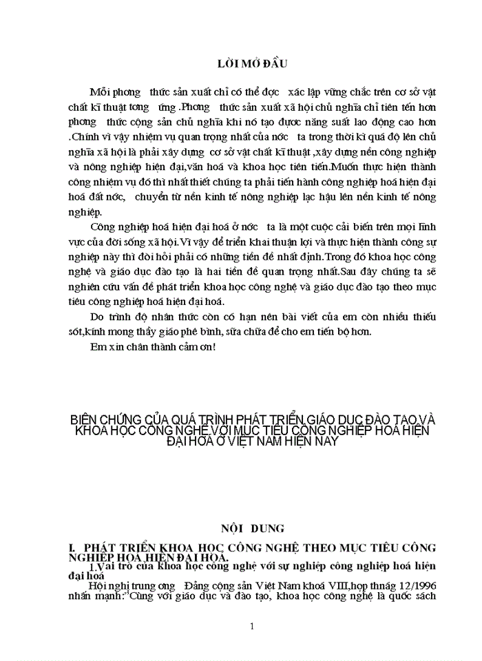 Biện chứng của quá trình phát triển giáo dục đào tạo và khoa học công nghệ với mục tiêu Công nghiệp hóa - Hiện đại hóa ở Việt Nam hiện nay