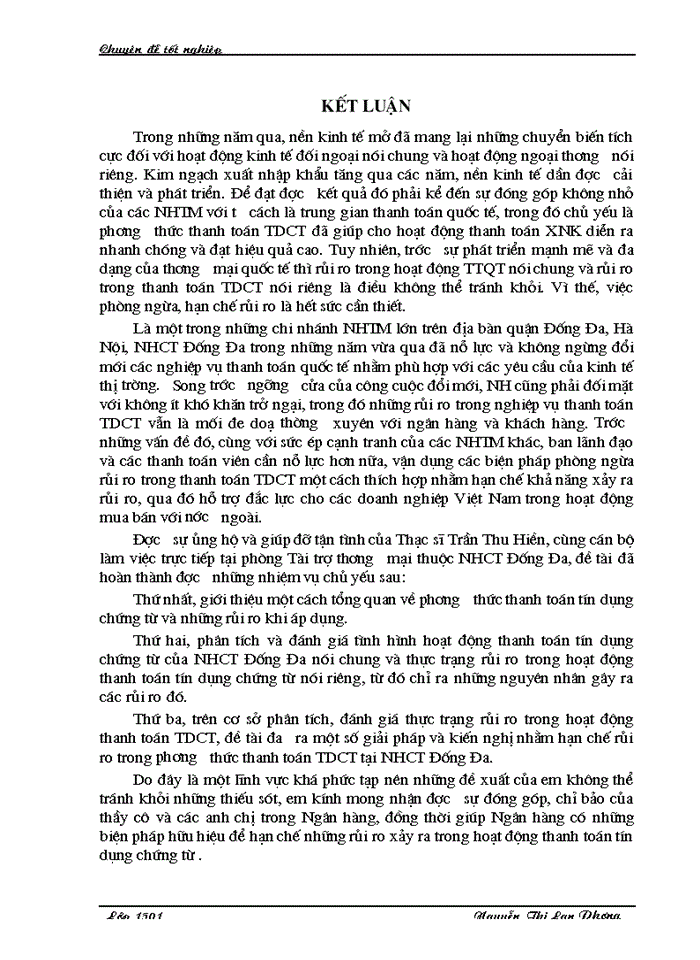 image for page Giải pháp nhằm hạn chế rủi ro trong phương thức thanh toán tín dụng chứng từ tại Ngân hàng Công thương Đống Đa