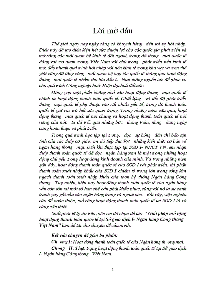 Giải pháp mở rộng hoạt động thanh toán quốc tế tại Sở giao dịch I- Ngân hàng Công thương Việt Nam