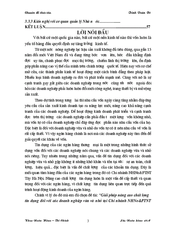 image for page Giải pháp nâng cao chất lượng tín dụng đối với các Doanh nghiệp vừa và nhỏ tại Chi nhánh Ngân hàng Nông nghiệp và Phát triển Nông thôn Tây Hà Nội