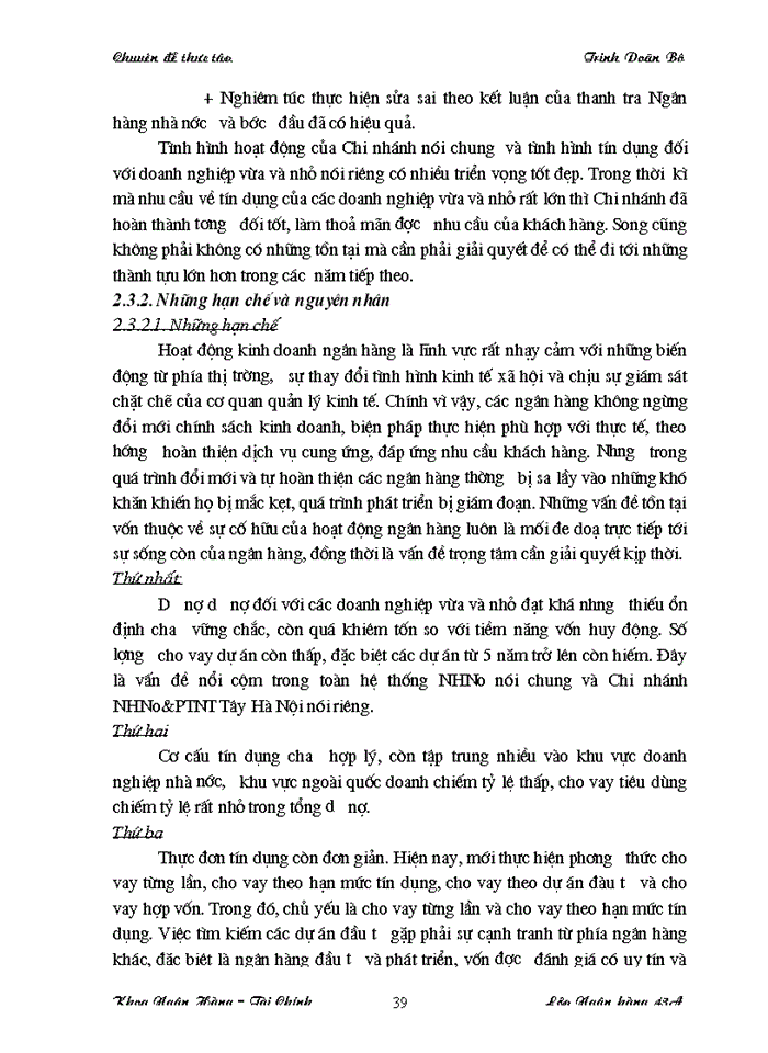image for page Giải pháp nâng cao chất lượng tín dụng đối với các Doanh nghiệp vừa và nhỏ tại Chi nhánh Ngân hàng Nông nghiệp và Phát triển Nông thôn Tây Hà Nội
